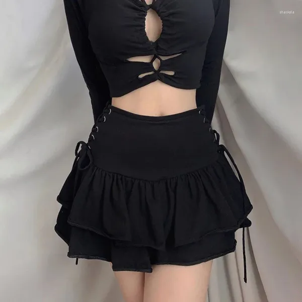 Faldas mini faldas de falda negra mujer de verano venda rufa ruffied gothic street sexy cornete up up a-line