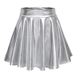 Rokken geplooide mini rok vrouwen modefeest slijtage glanzende a-line zilvergouden vrouwelijk solide clubkleding dance dames