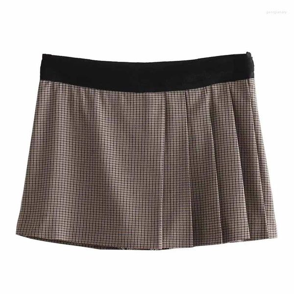Faldas falda plisada sexy mini cuadros cortos con pantalones cortos satén elegante para traje de mujer