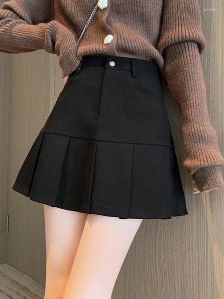 Faldas Falda plisada Ropa de mujer Y2k Harajuku Café Lápiz Pantalones Otoño Invierno Color sólido Casual Mini Kawaii Moda
