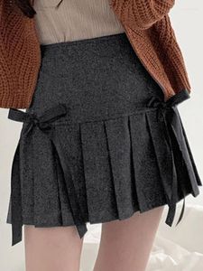 Jupes jupe plissée femmes Preppy Style Mini dame doux noeud taille haute Y2K filles épicées courte une ligne Faldas Para Mujeres