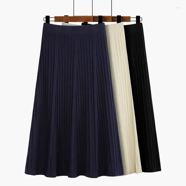 Faldas plisadas Midi sólidas Vintage Corea Corea Mujeres Dama Formal All Match A Línea Falda informal femenina elegante de Line
