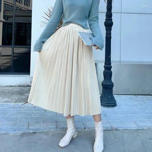 Jupes plissées femme décontracté lâche velours jupe midi couleur unie a-ligne hiver pour les femmes baggy taille élastique
