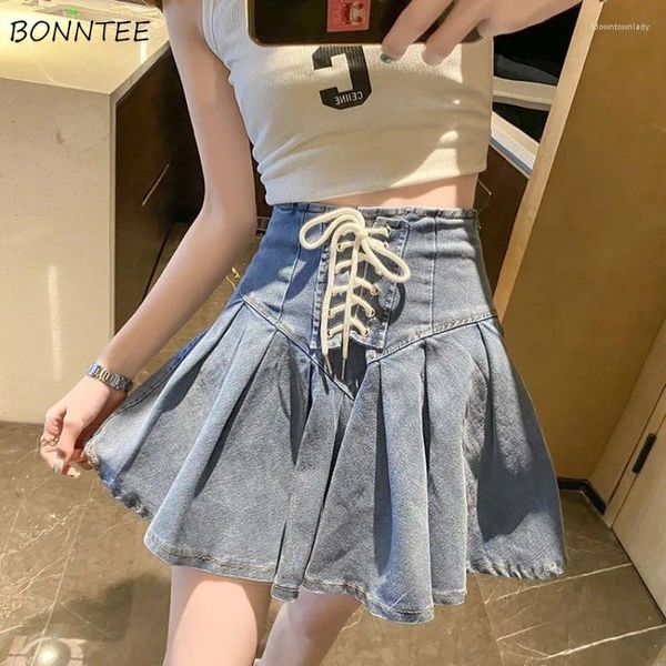 Jupes plissées femmes denim fashion coréenne sexy girl mini streetwear conçu sweet high taille jeune chic