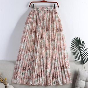 Jupes plissées femmes longue été Boho Maxi jupe imprimé fleuri Midi Style coréen