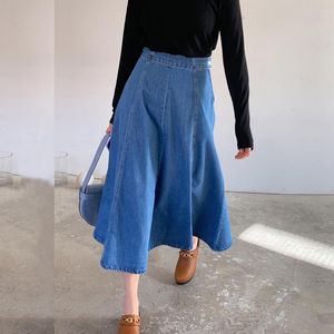 Jupes grande taille pour femmes 4xl 5xl 6xl printemps décontracté taille haute plissée Denim adolescentes balançoire jean jupe Midi