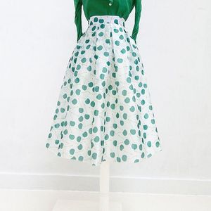 Rokken polka dot tulle dames zomer midi rok 2023 fshion dames vrouwen elastische hoge taille geplooide flocking organza b112