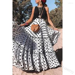 Jupes Polka Dots imprimer jupe femme 2024 Fashion printemps d'été plis patchwork multicouche lâche longs coccasionnels vêtements pour dames