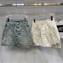 Skirts Prepompt 2024 Spring Summer Collection Borded Mesh Patchwork Short Slim Denim Skirt Women GP540