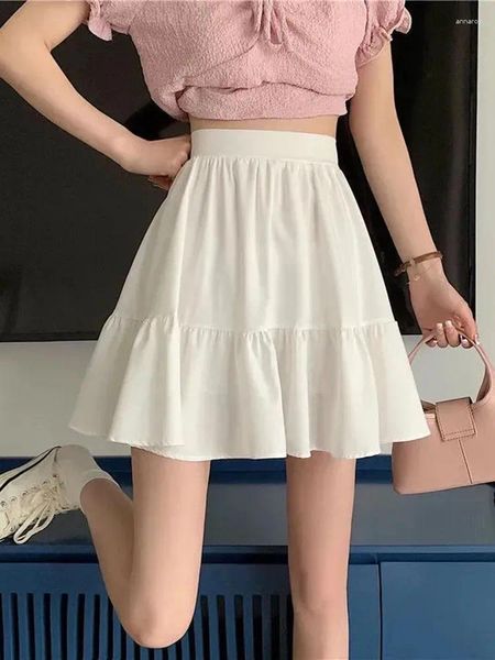 Faldas Estilo Preppy Mujeres Elegante Una Línea Falda Moda de Verano Dulce Cintura Alta Sexy Mini Coreano Todo Partido Chic Blanco