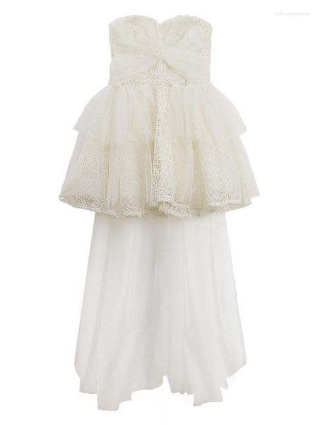 Faldas vestido de princesa mujer verano 2023 cintura adelgazante espalda descubierta malla Patchwork Top Pommel vestidos blanco