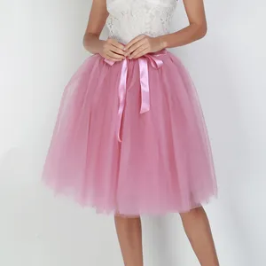 Jupes Princesse Midi Tulle Jupe Plissée Danse Tutu Femmes Lolita Jupon Jupe Saia Faldas Fête Puffy