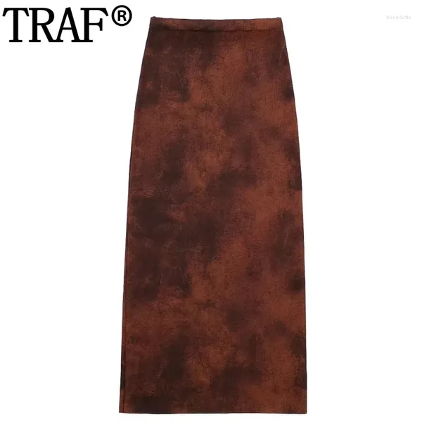 Faldas Falda de punto con estampado Mujer Vintage Otoño Lápiz Cintura alta Largo para mujer retro chic y elegante