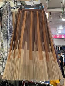 Jupes Imprimer Jupe Plissée Pour Femmes Style Chinois Tulle Midi Une Ligne Jupe Taille Élastique Mujer Faldas Vintage Femme Dropship