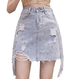 Rokken promotie 2021 klassieke strass voor lovertjes franjes dames kleding mode rok denim slijtage jeans