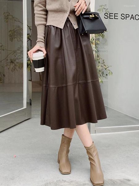 Jupes en cuir PU jupe femmes mode coréenne couleur unie longue bureau dames automne hiver décontracté taille haute une ligne