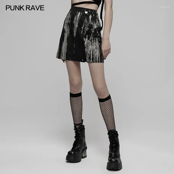 Faldas PUNK RAVE para mujer, minifalda de corte en A con abertura lateral pequeña y sensual, cintura alta, primavera y verano