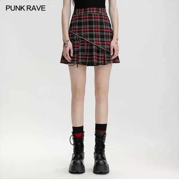 Jupes punk rave rave femme à deux voies à deux voies en réseau asymétrique conception plissée en jupe et version mince sexy moitié