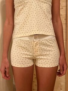 Jupes Violet imprimé fleuri maison Shorts été Patchwork taille élastique droite pantalon court décontracté mignon coton pantalon femme vêtements 231031