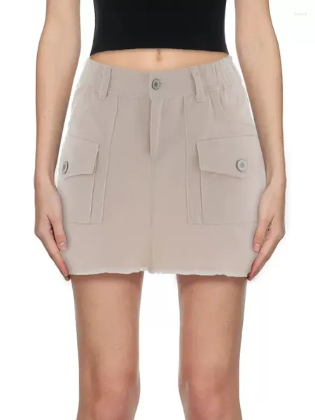 Faldas PUWD Mujeres Caqui A-Line Mini Cargo 2023 Otoño Moda Damas Alta Cintura Color Sólido Mujer Elegante Bottoms