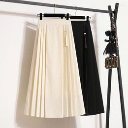 Jupes Qoerlin M-4xl plissée élastique solide noir long fashioin abricot jupe a-line women zipper hauteur