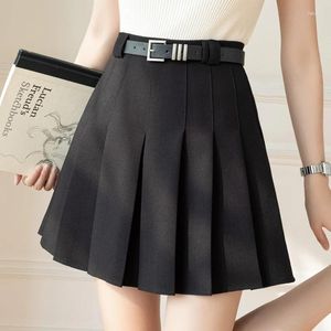 Jupes Qoerlin avec ceinture femmes mini jupe plissée 2024 Été JK High Taist Slin A-line Fashion Fashion Casual Saias Mujer