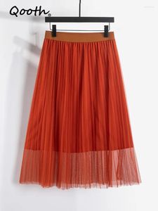 Rokken Qooth Elastische Taille Effen Kleur Mesh Tutu Rok Elegante Lange Dunne Tule Voor Lente Zomer QT2117