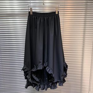 Jupes QQ6472 taille élastiquée noir à volants maille panneau jupe longue Style européen et américain femmes été 2023