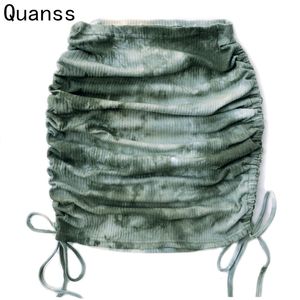 Faldas Quanss Tie Dye Knitted Draw String Bodycon Sexy Mini Falda Mujer Moda Verano Elasticidad Y2k Streetwear Club 230516