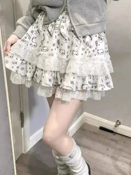 Faldas Qweek y2k kawaii dibujos animados lindas impresiones mini falda volantes góticos góticos lolita japoneses harajuku shoit 2024 primavera verano