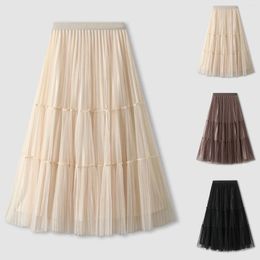 Jupes Raffia Table Jupe Fashion pour femmes Une ligne plissée Long Tutu Ruffle Mesh vintage en mousseline de soie High Metallic Fringe