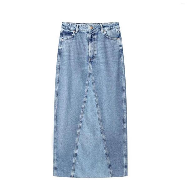 Jupes Ramona 2023 printemps été femmes Patchwork Denim Midi longue mode Vintage taille haute casual élégant mince a-ligne