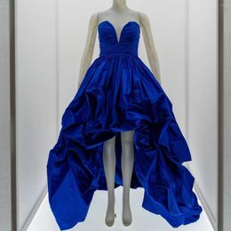 Faldas Imagen real Azul real Alto Bajo Largo Satén Formal Falda de mujer para fiesta Cremallera Cintura Extremo Modest Maxi