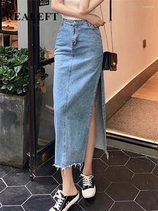 Jupes Realeft 2024 Summer Femmes Denim Side Split High Wasit Jeans Longue Droite Femme Crayon Jupe Printemps