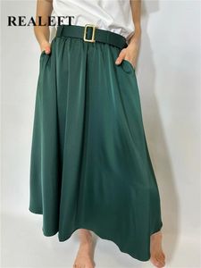 Jupes Realeft élégant taille haute femme a-ligne satin 2024 vintage parapluiepoches midi été printemps soie femme