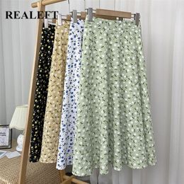 Rokken Realeft Stijlvolle bloemengedrukte Tule Milong Women Skirts Hoge taille losse vrouwelijke paraplu -rokken dames lente zomer 220924