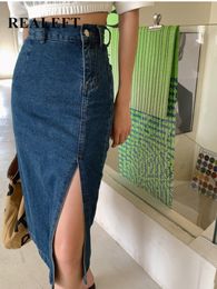 Faldas REALEFT Mujer Midi Denim Spring Side Split High Wasit Jeans Straight Mujer Aline Lápiz Verano 230327
