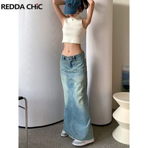 Rokken reddachic y2k lage taille denim vrouwen maxi lange visstaart lang meisje vriendelijke Jean 90s vintage Koreaanse streetwear 230503