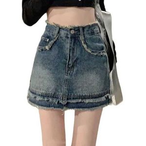 Rokken retro casual korte denim dames hoge taille het hele seizoen a-line originele zoom jeans mini denim met zakgrootte s m l xl s2452755