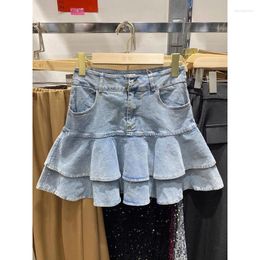 Jupes Retro Denim Cake High Waited Slim Flming Polydold Skirt Couptir la tenue de navet