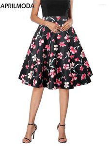 Jupes rétro imprimé fleuri noir Vintage jupe femme taille haute été 2024 décontracté femme au foyer fête courte piste balançoire