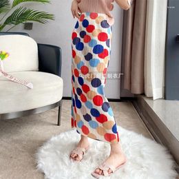 Rokken Retro Licht Luxe Miyake Geplooide Polka-dot Rok Voor Vrouwen Zomer Hoge Taille Afslanken Een Stap Gedrukt dunne Heup