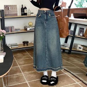 Jupes Rétro Maxi Denim Jupe Pour Femmes Taille Haute A-LINE Slim Long Été Casual Mode Coréenne Bleu Jeans Y2k Vêtements