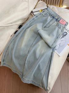Rokken retro spleet denimrok voor dames 2024 Spring Summer Koreaanse hoge taille afslanke A-lijn wrap jeans