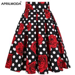 Skirts retro vintage dames midi high taille katoen 3xl casual streetwear dagelijks 60s polka dot pinup rockabilly skater 230321