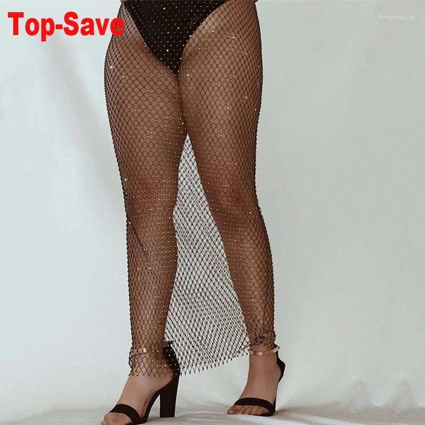 Faldas Rhinestone Fishnet Falda larga Mujeres Hollow Out Summer See Through Sexy Clubwear Moda Bikini Cover Up Beachwear 2023 Venta al por mayor