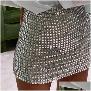 Rokken Strass Mini Rokken Voor Dames Kleding Y Split Doorzichtig Uitgehold Glanzend Kristal Diamanten Drop Levering Kleding Dames C Dh4Ax