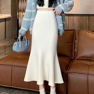 Rokken Rimocy Elegante Gebreide Zeemeermin Rok Vrouwen Effen Kleur Hoge Taille Lange Vrouw Herfst Winter Ruches Wrap Hip Dames