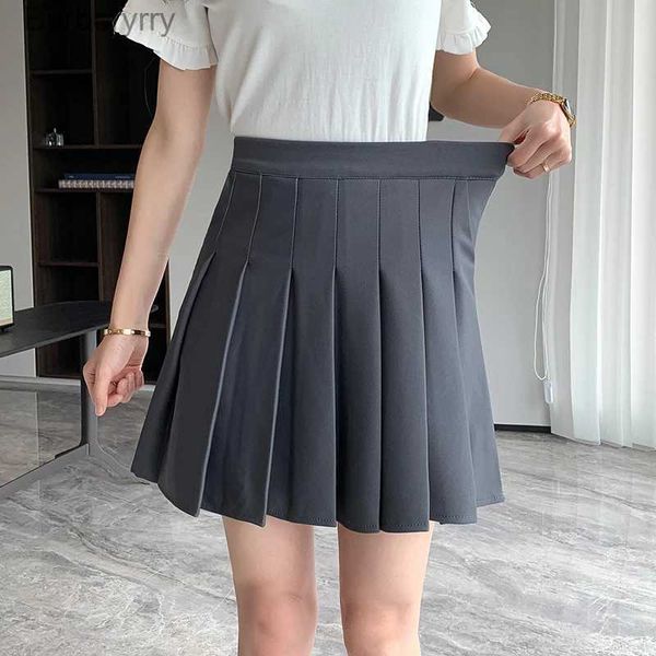 Jupes Rimocy coréen élastique taille haute jupe plissée femme noir gris courte a-ligne jupes pour femmes 2023 été Jk uniforme Mini jupe L231212
