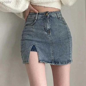 Faldas rimocy coreano High Wiast Denim Mini falda Mujeres Summer SEXY BACK STARTS FALDSE MUJER 2023 Slim Fit y2k faldas cortas Femalel231211